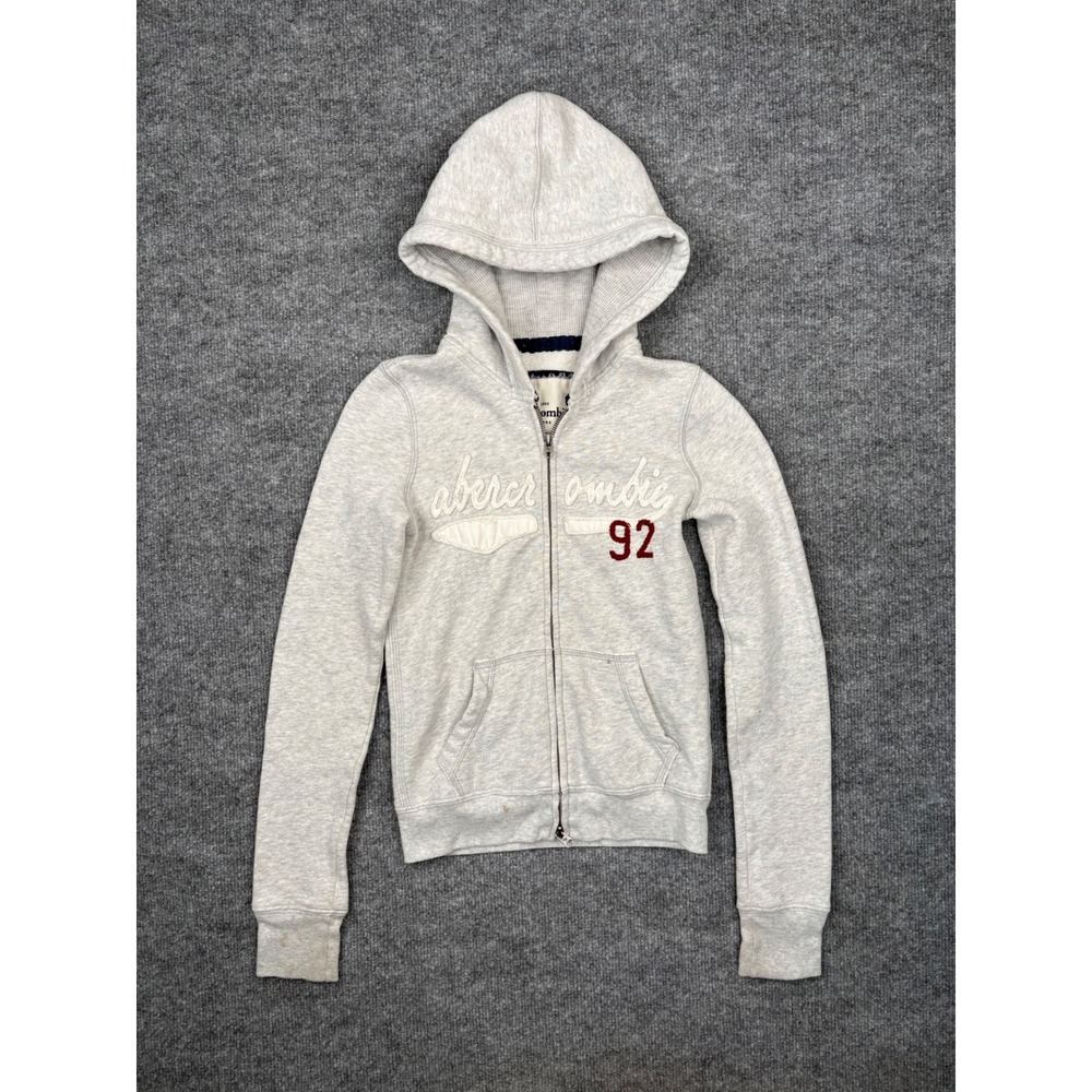Abercrombie & Fitch Gray Full Zip Hoodie Sweatshirt Embroidered Logo Women M
